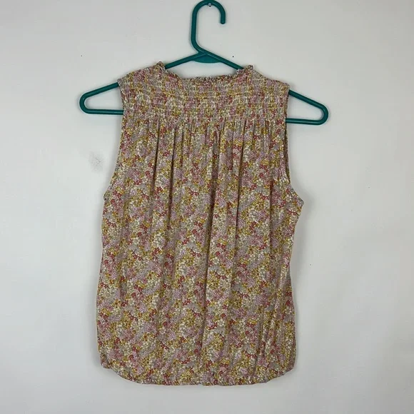 CYNTHIA ROWLEY sleeveless blouse with ruching floral pink and yellow M - Picture 2 of 10